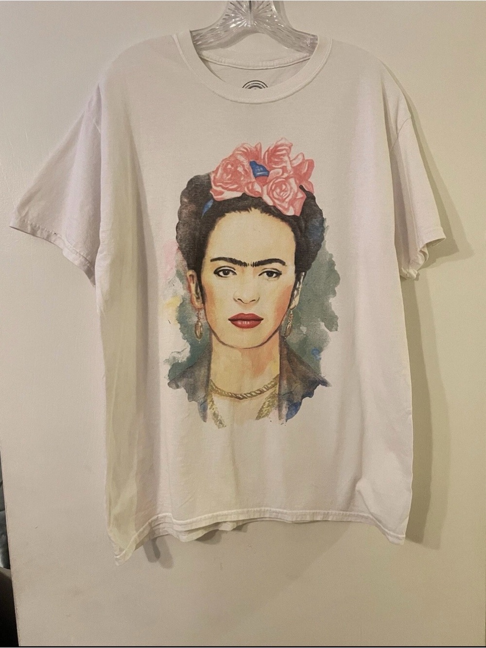 FRIDA KAHLO Portrait Art 100% Cotton White T-shirt Sz L